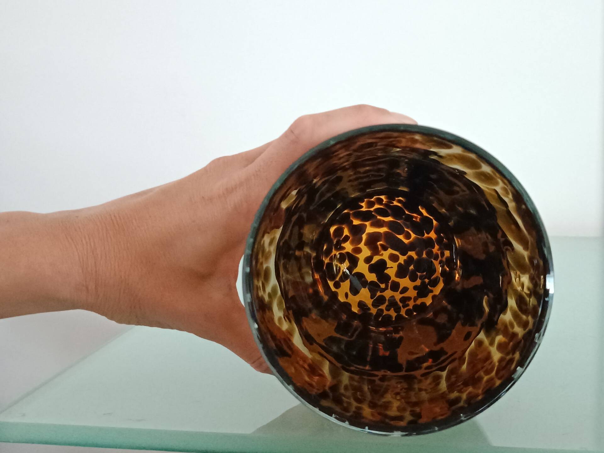 Vintage speckled amber and brown glass vase