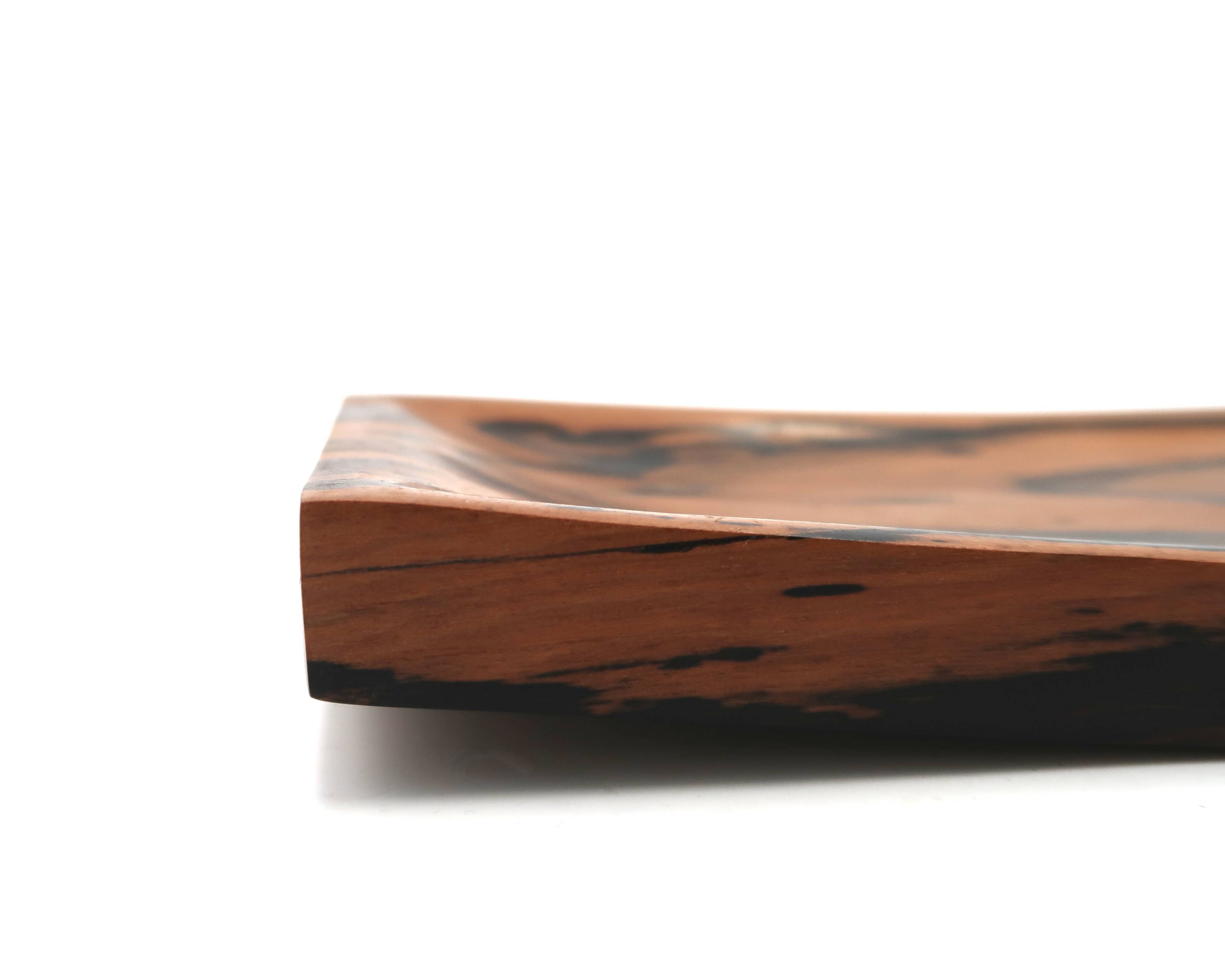 Signed rectangular pocket tray in royal ebony wood, 1970s