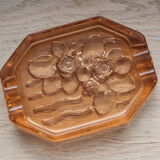 Cendrier en verre moulé pressé style art déco décor de roses