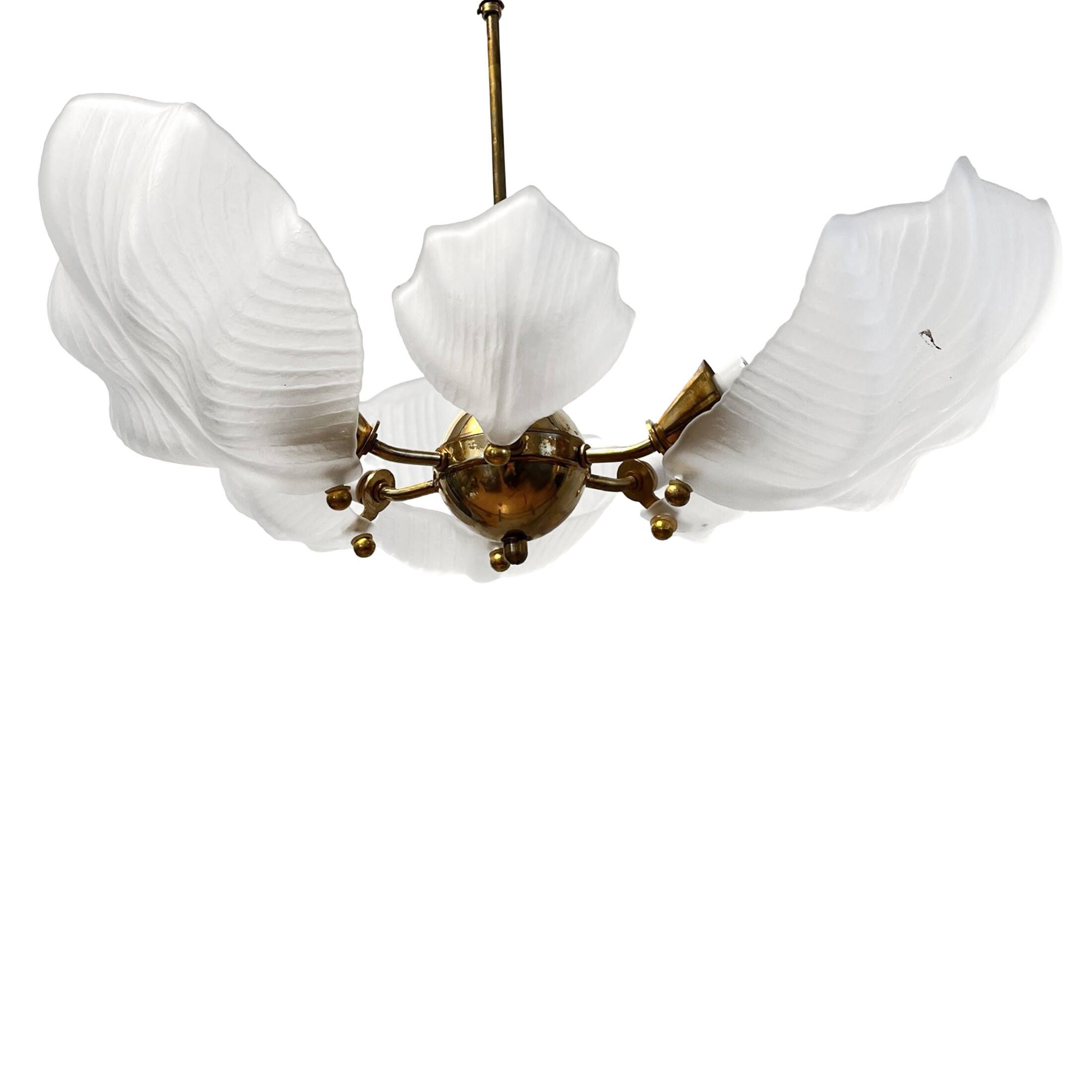 Beautiful chandelier, leaf type, Železny Brod Sklo ZBS, Czechoslovakia, 1970s.