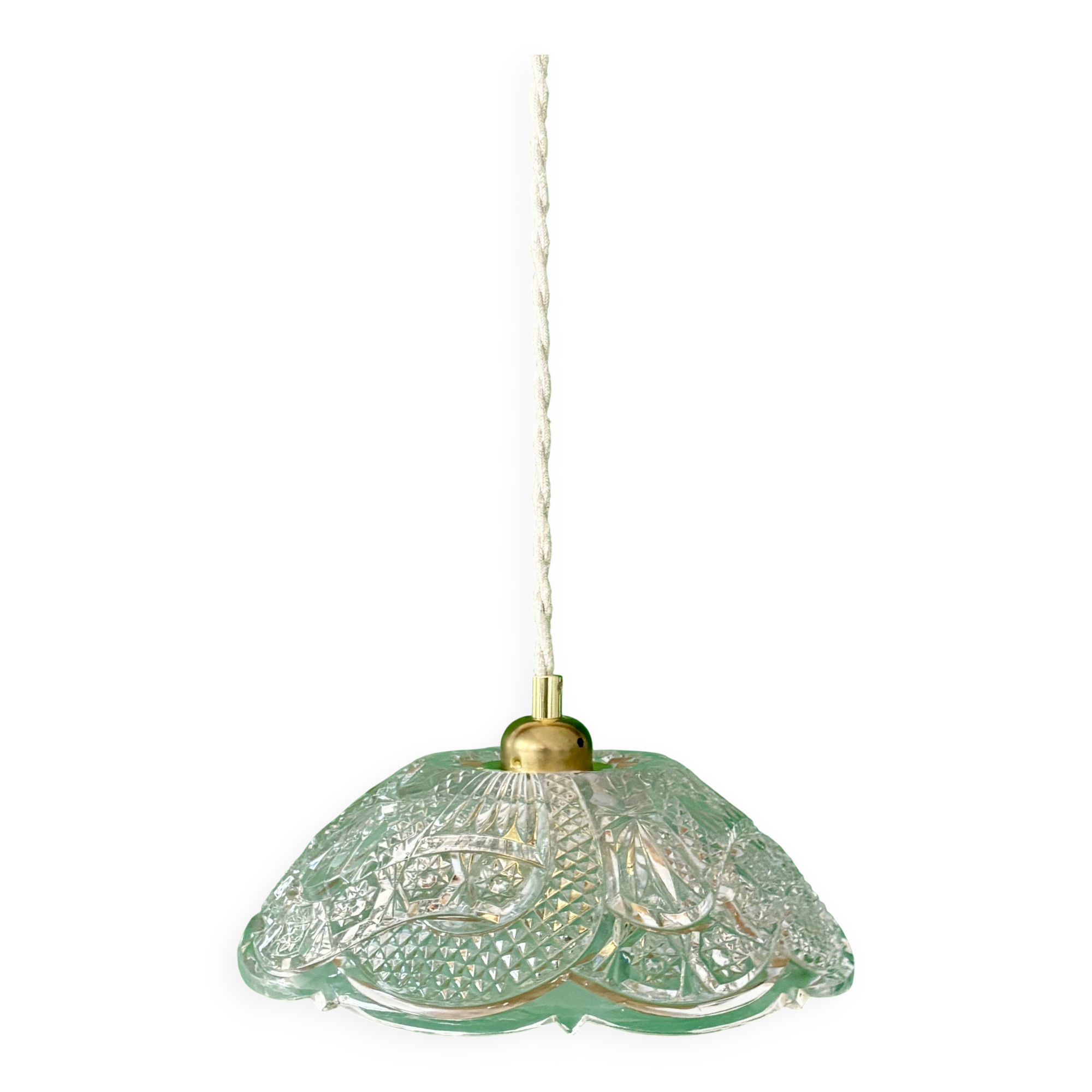Suspension abat-jour vintage en verre travaillé - collection vaisselle -