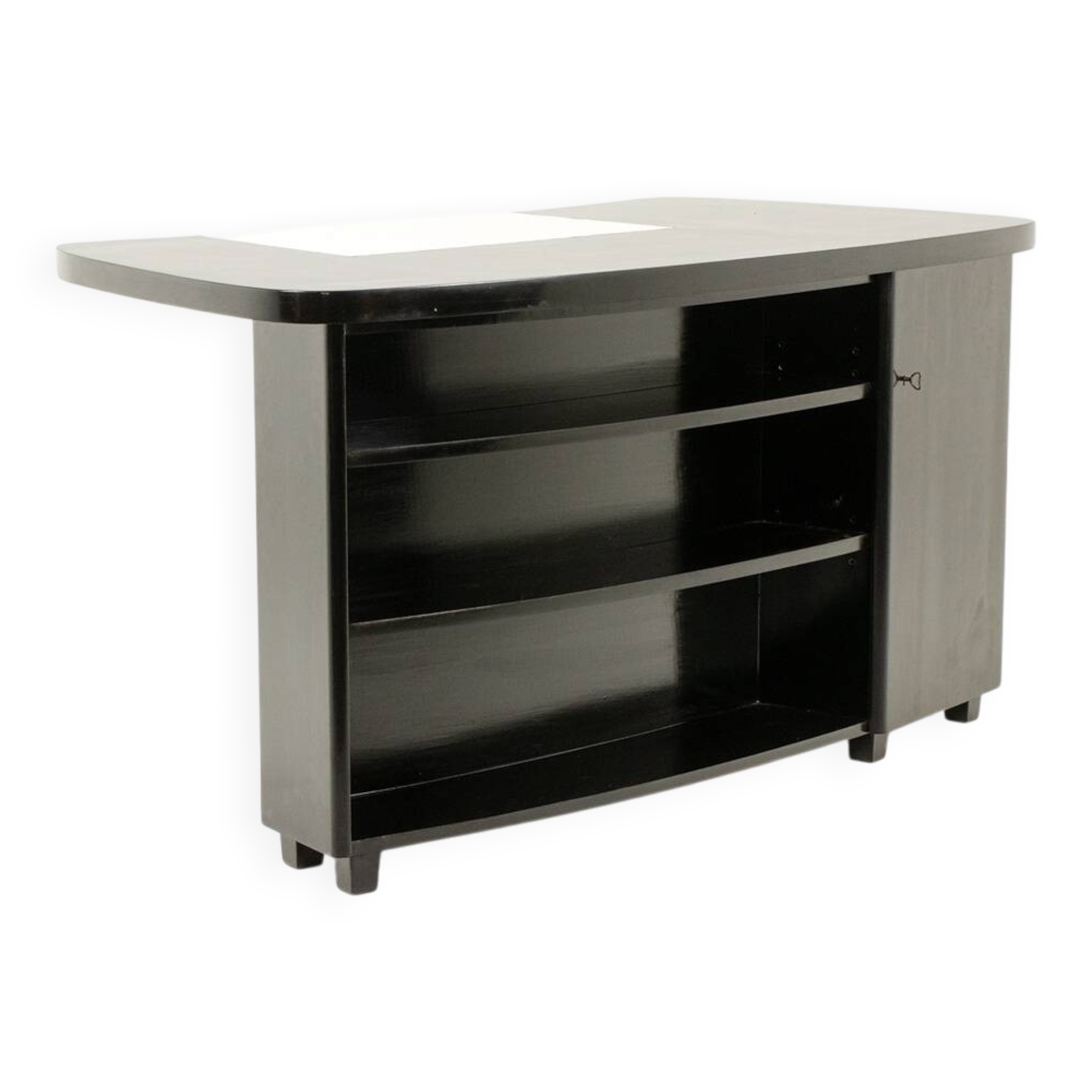 Art Deco kidney-shaped desk, in black lacquered wood. 1930s.