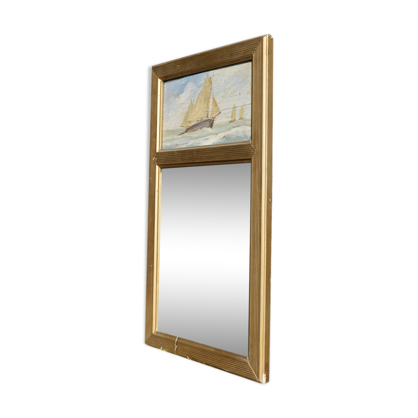 Mirror trumeau sailboat oil painting on wood