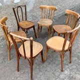 Série de 6 anciennes chaises bistrot en bois courbé