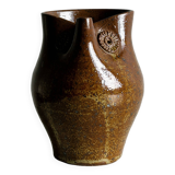 Stoneware owl pitcher, rustic tableware.