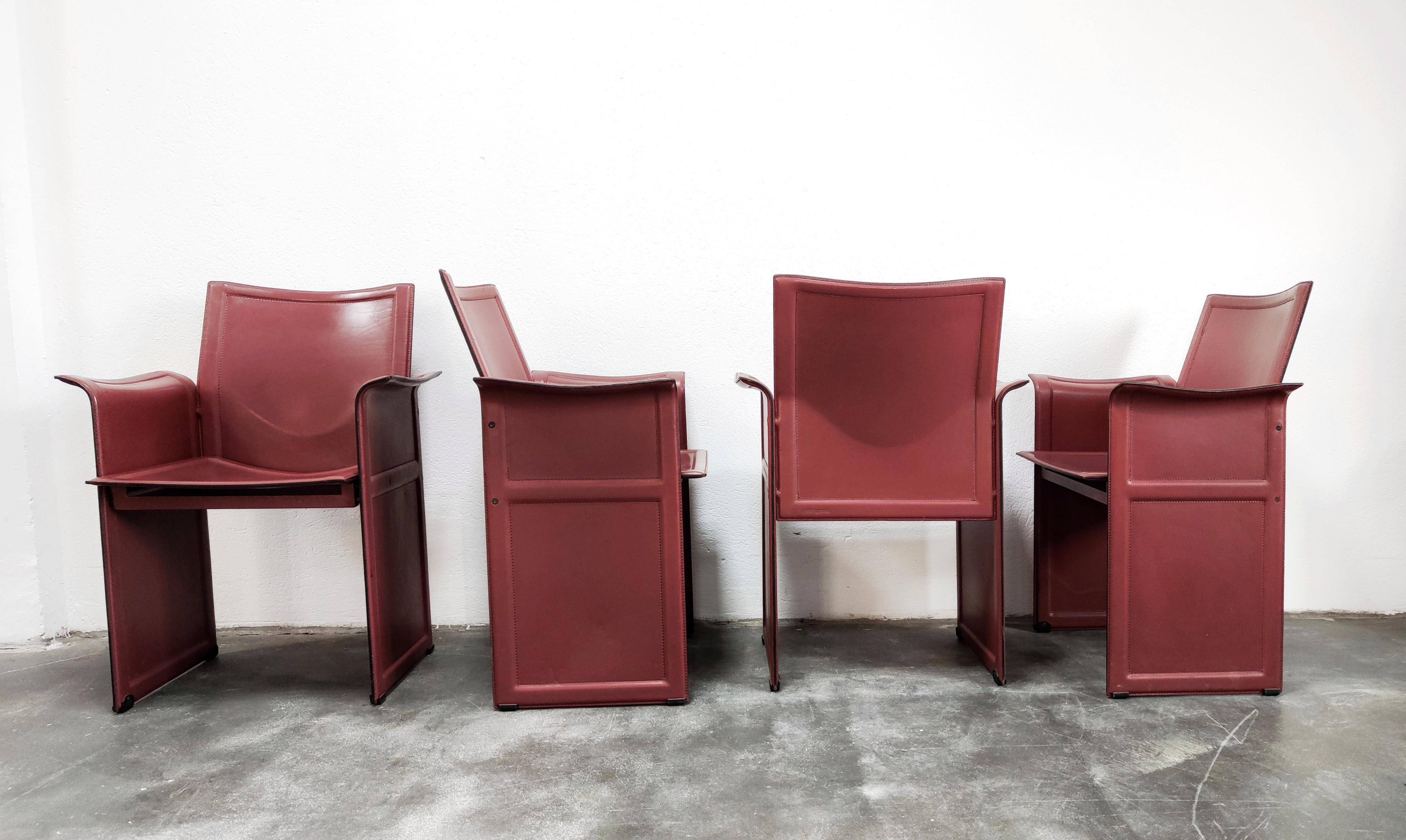 Chaises en cuir par Tito Agnoli pour Matteo Grassi, Modèle Korium, 1979