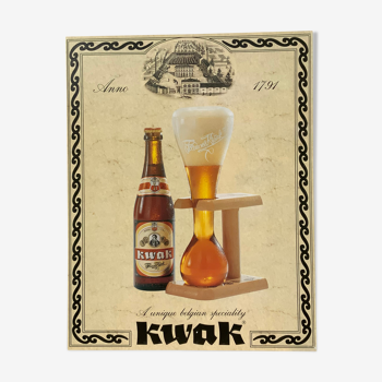 Affiche ancienne kwak reedition carton neuve brasserie biere belge