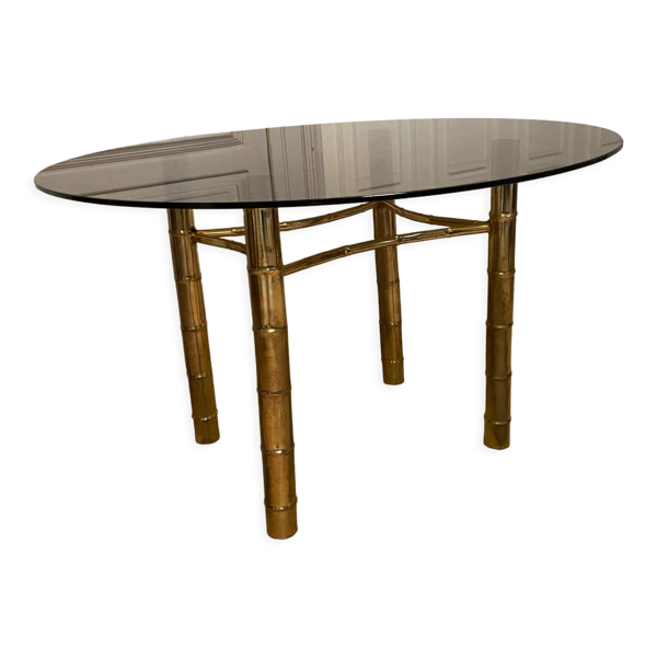 Table à manger, faux bambou doré, 1970s