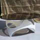 Coffee table space age wood and glass