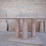 Oval Red Travertine Mario Dining Table with Column Legs by My Habitat Desig