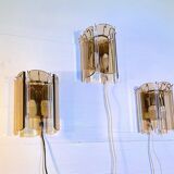 Three Venini Sconces, beveled smoked glass, Italy, 1970