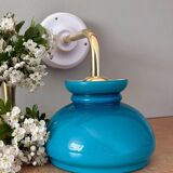 Vintage angled globe wall light in blue opaline
