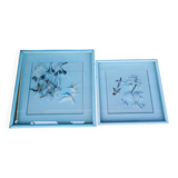 Two vintage paintings made with feathers, hummingbird motif