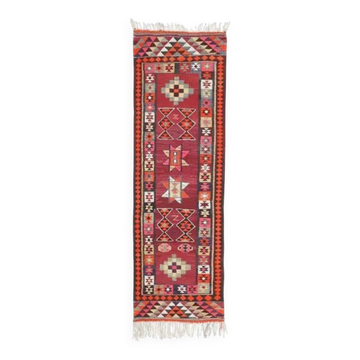 1970s Vintage Turkish Hand-Knotted Wool Cotton Purple Runner Rug 99x304