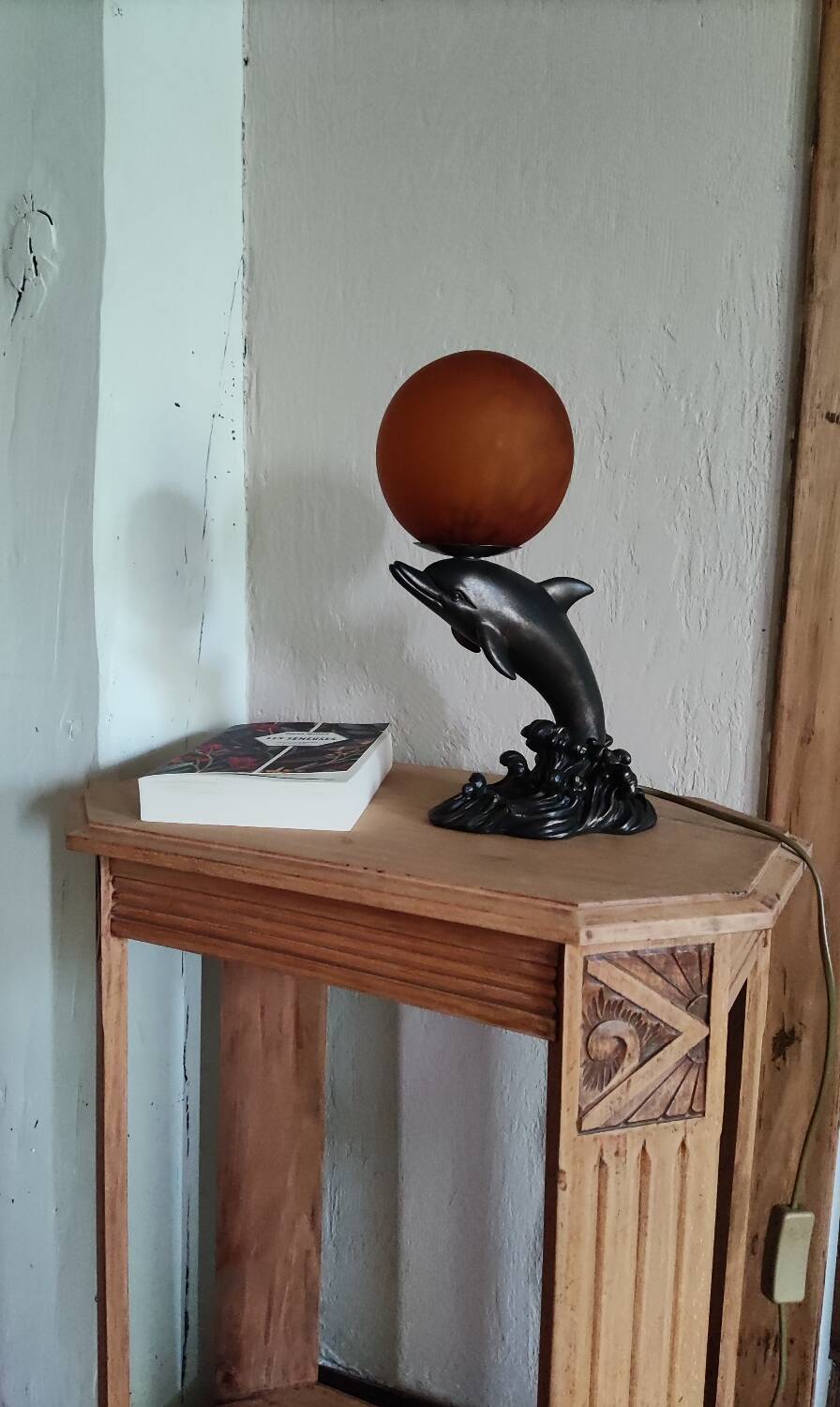 Dolphin night light globe orange glass paste