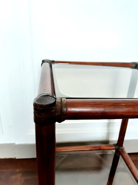 Rattan shelf and smoked glass 1970