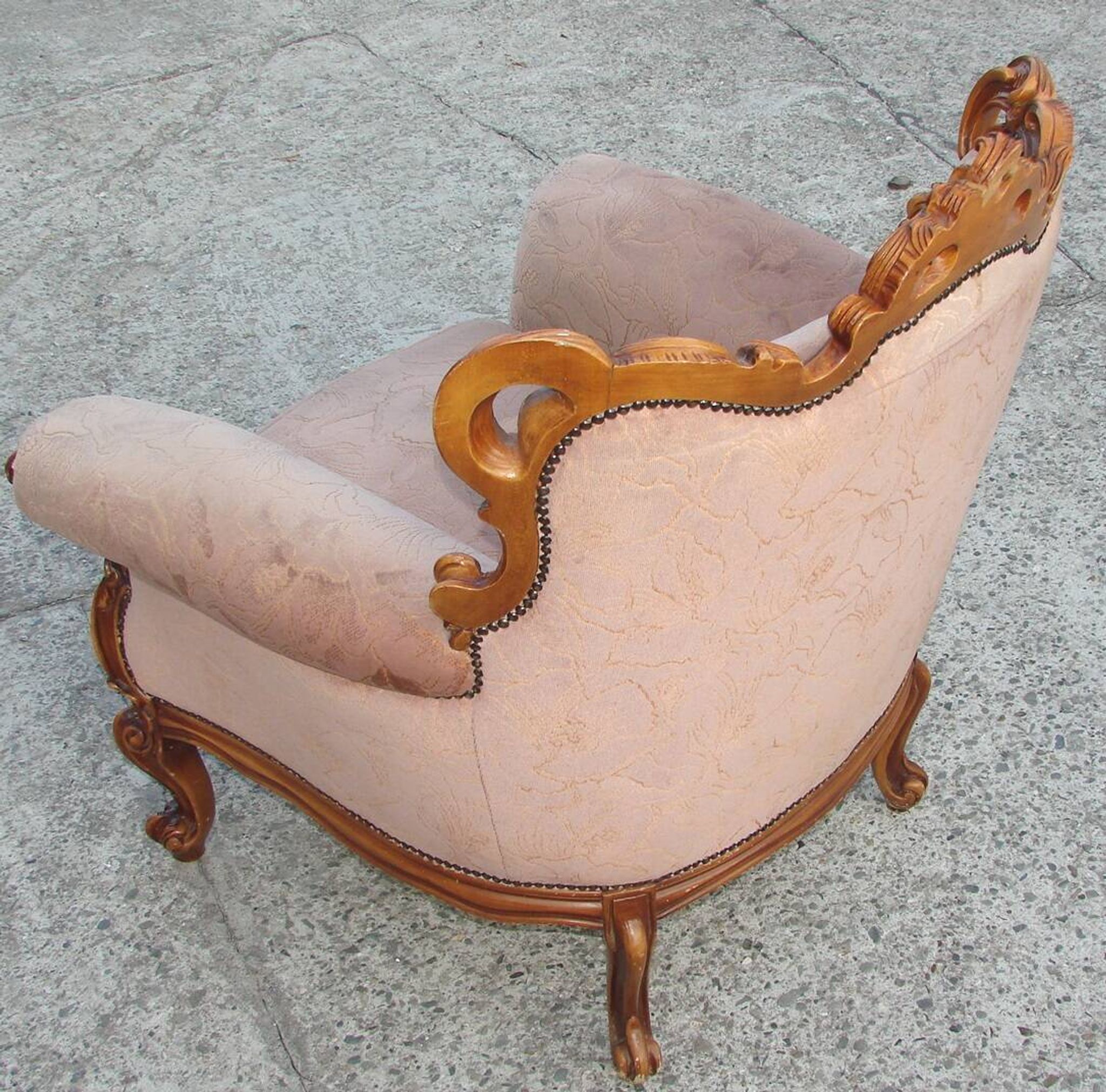 Vintage French armchair, 1960s, carved wood, springs
