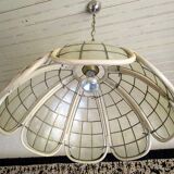 Hanging lamp mother-of-pearl, rattan and brass