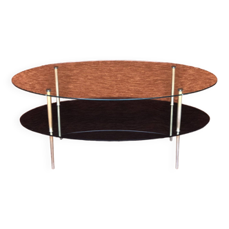 1950-60 oval coffee table 2 white and black glass trays
