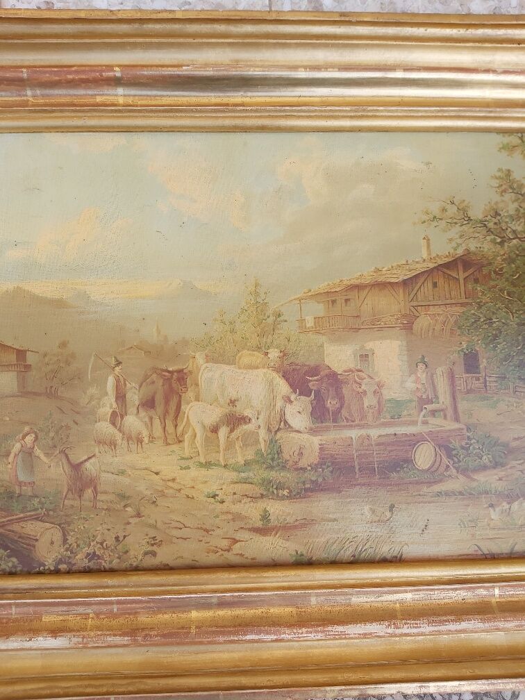 Paire de paysage vaches encadré