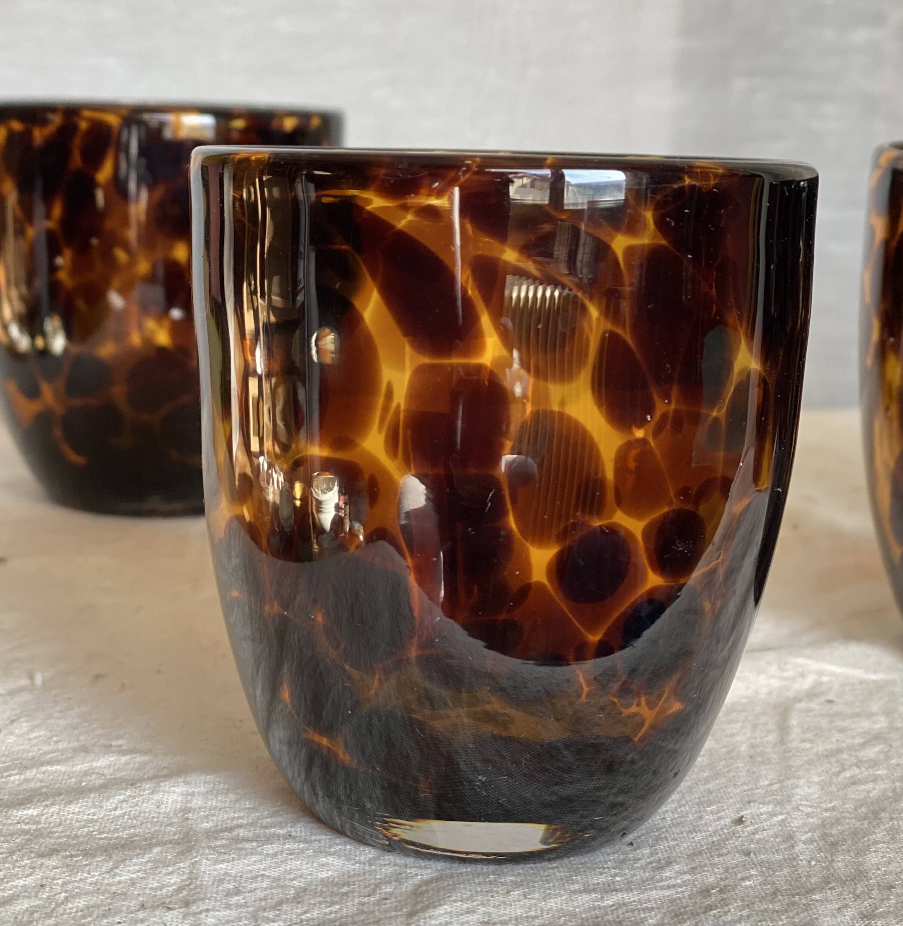 Set of 6 vintage tortoiseshell tinted glass tumbler glasses 1980
