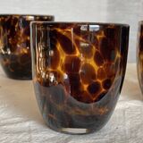 Set of 6 vintage tortoiseshell tinted glass tumbler glasses 1980