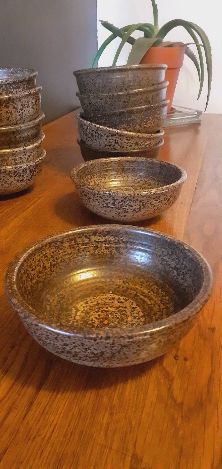 18 assiettes à soupe, jattes en grès de Salins les Bains année 60