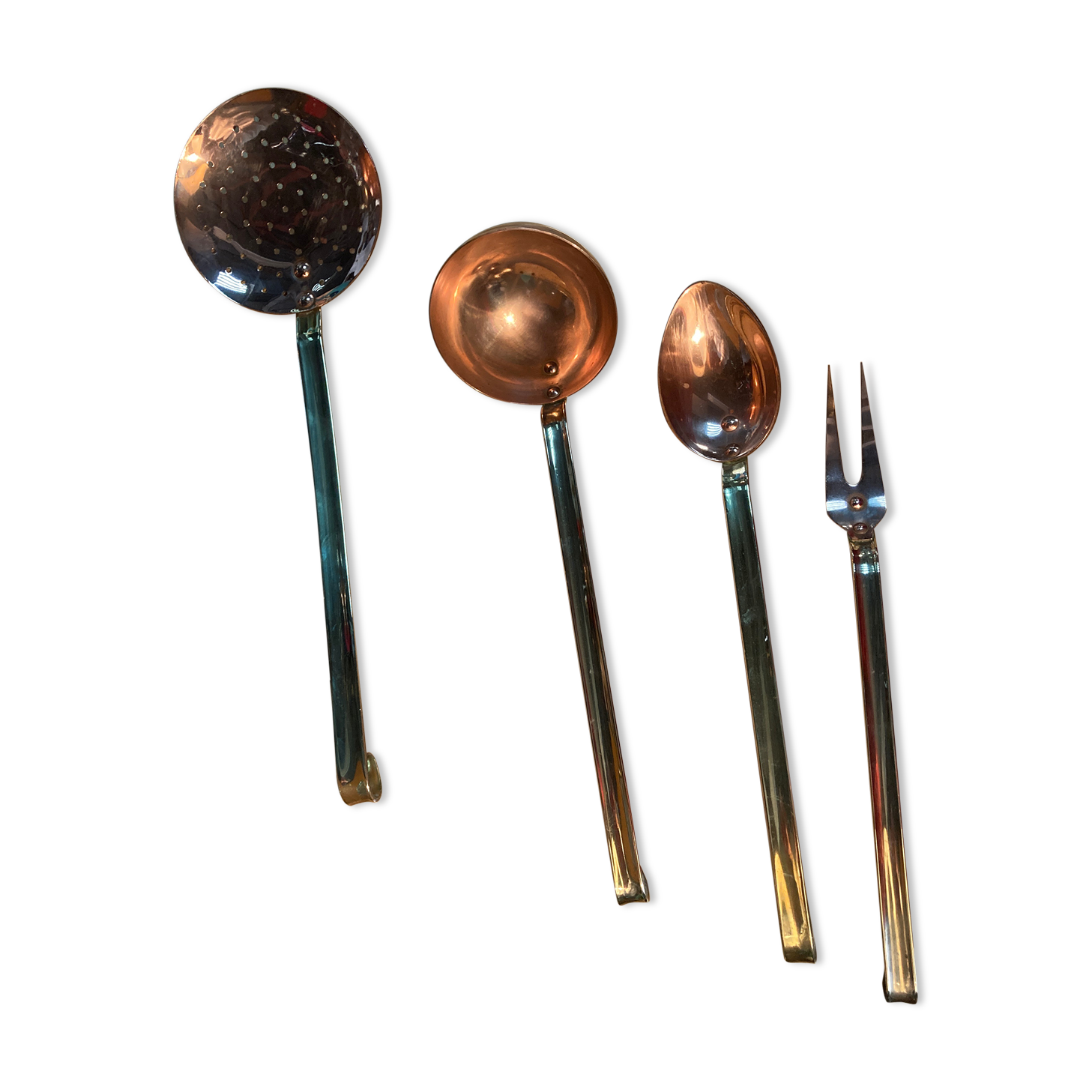 Set of 4 copper and brass utensils