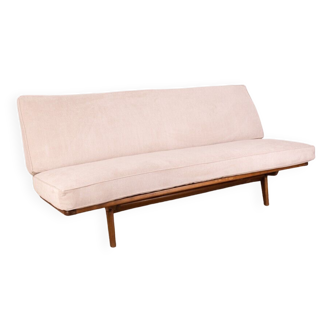 Canapé vintage des années 60 en bois de teck et tissu design danois