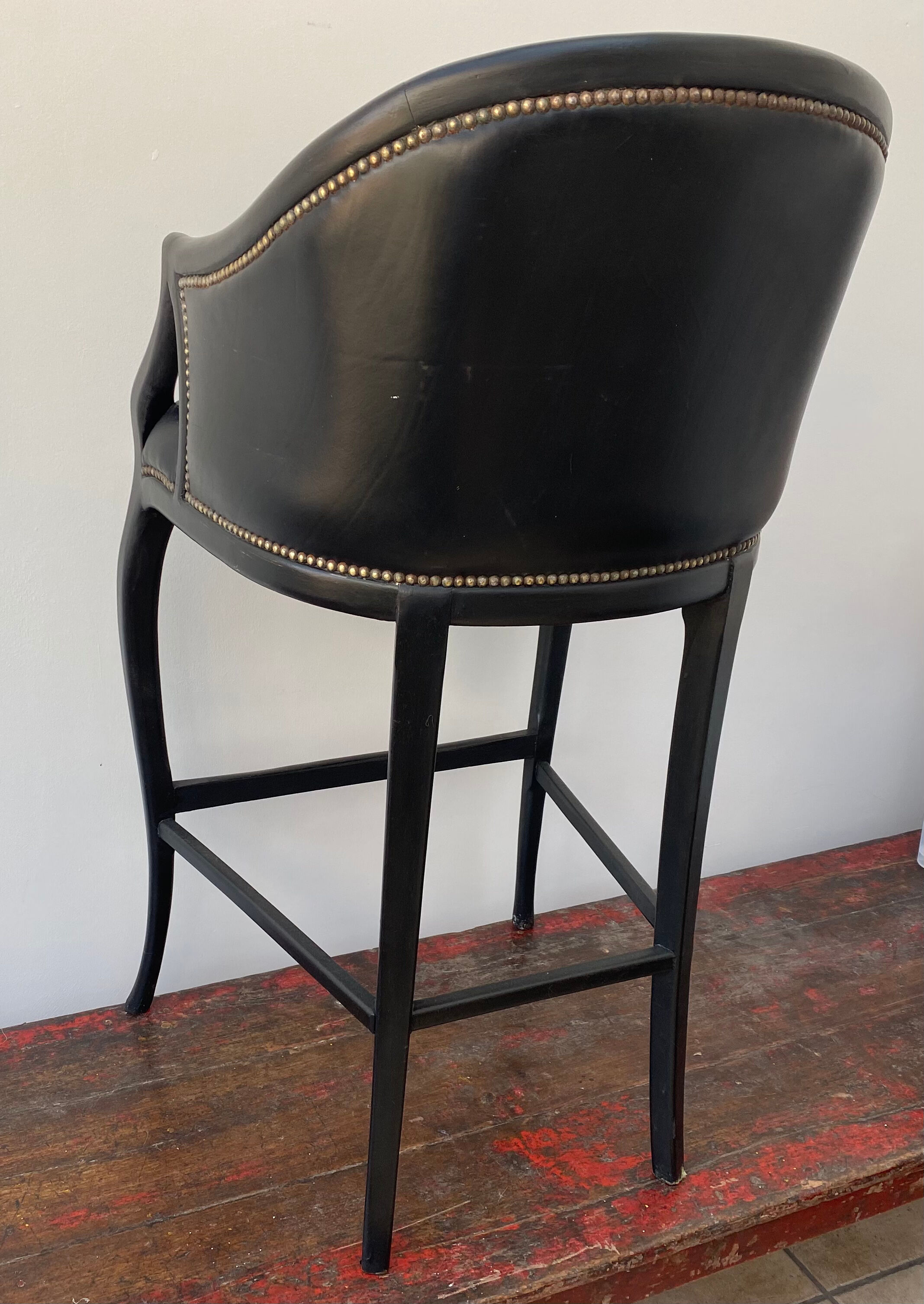 Tall black leather bar chair