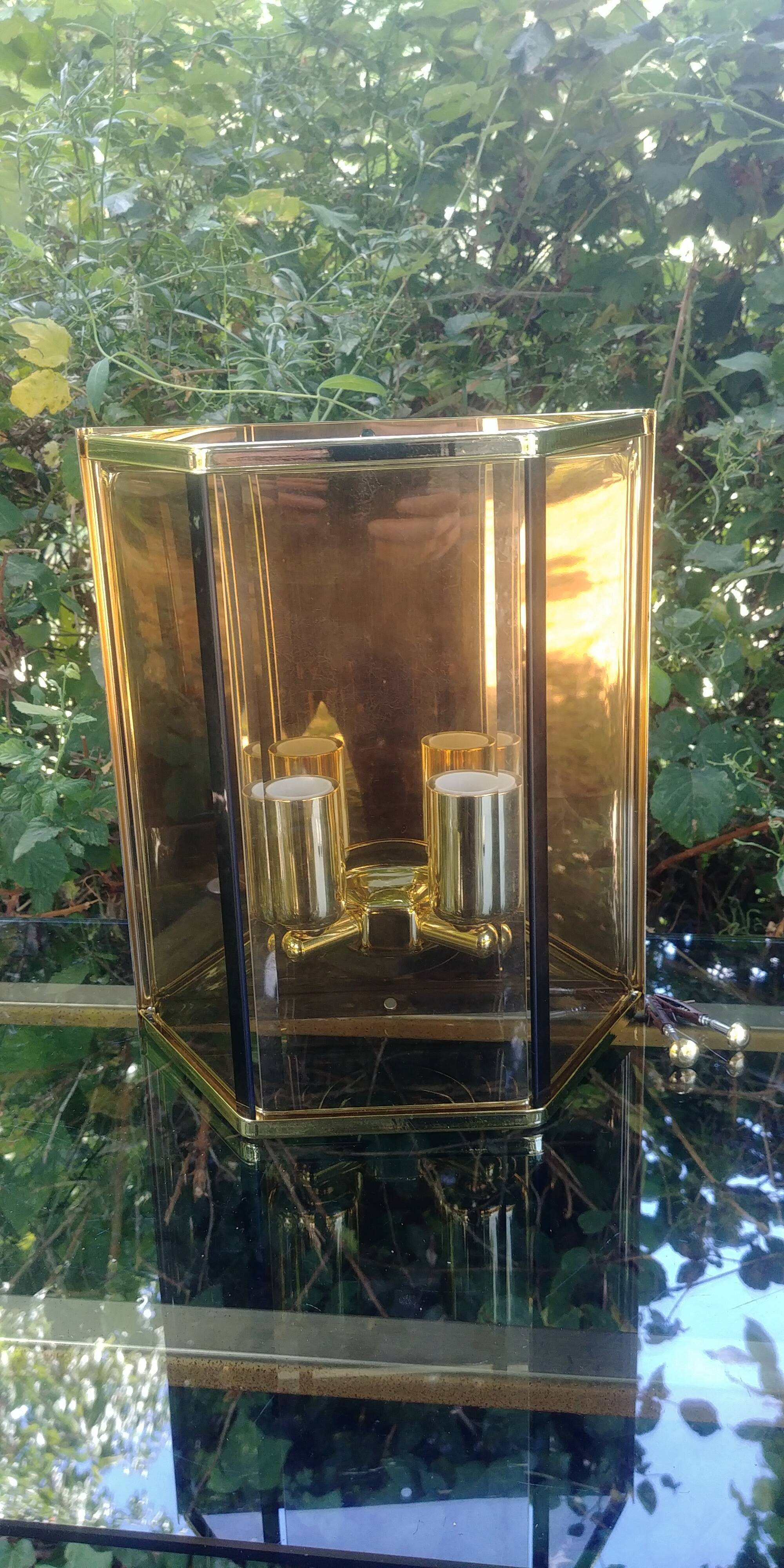Smoked glass/brass wall lamp from holtkotter vintage 70s new