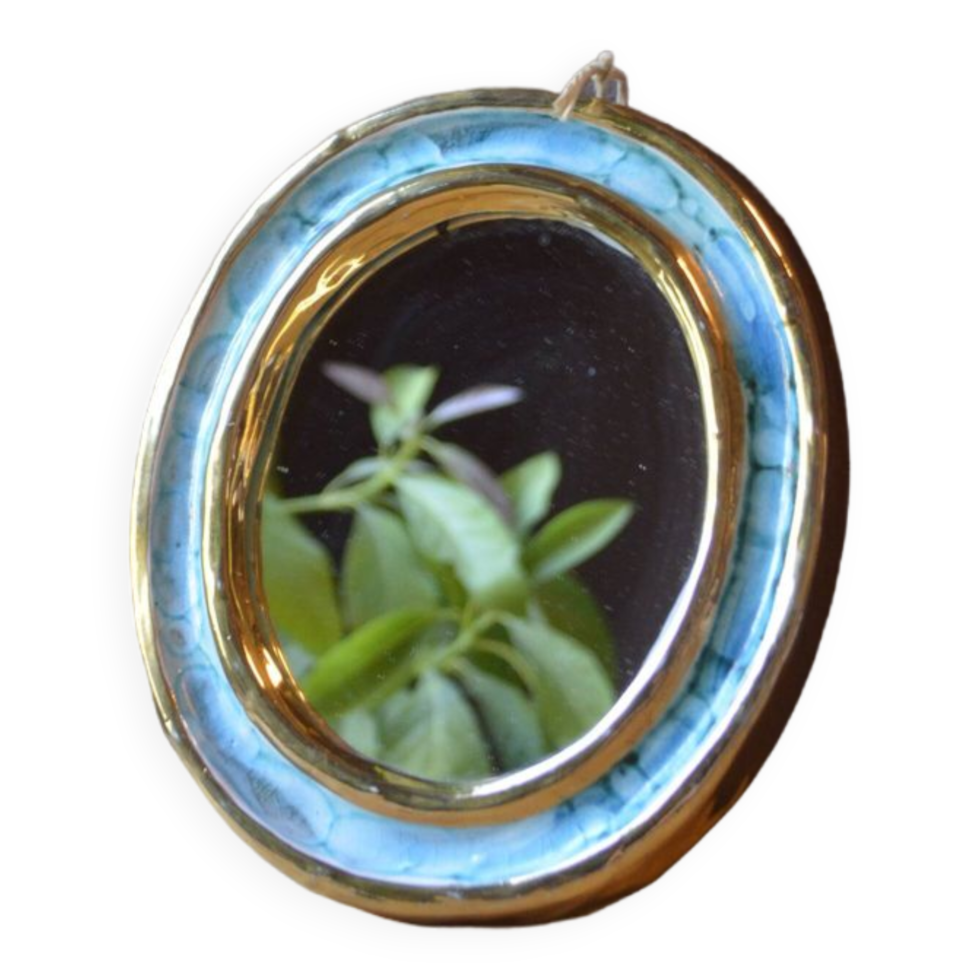 Blue and gold ceramic mirror