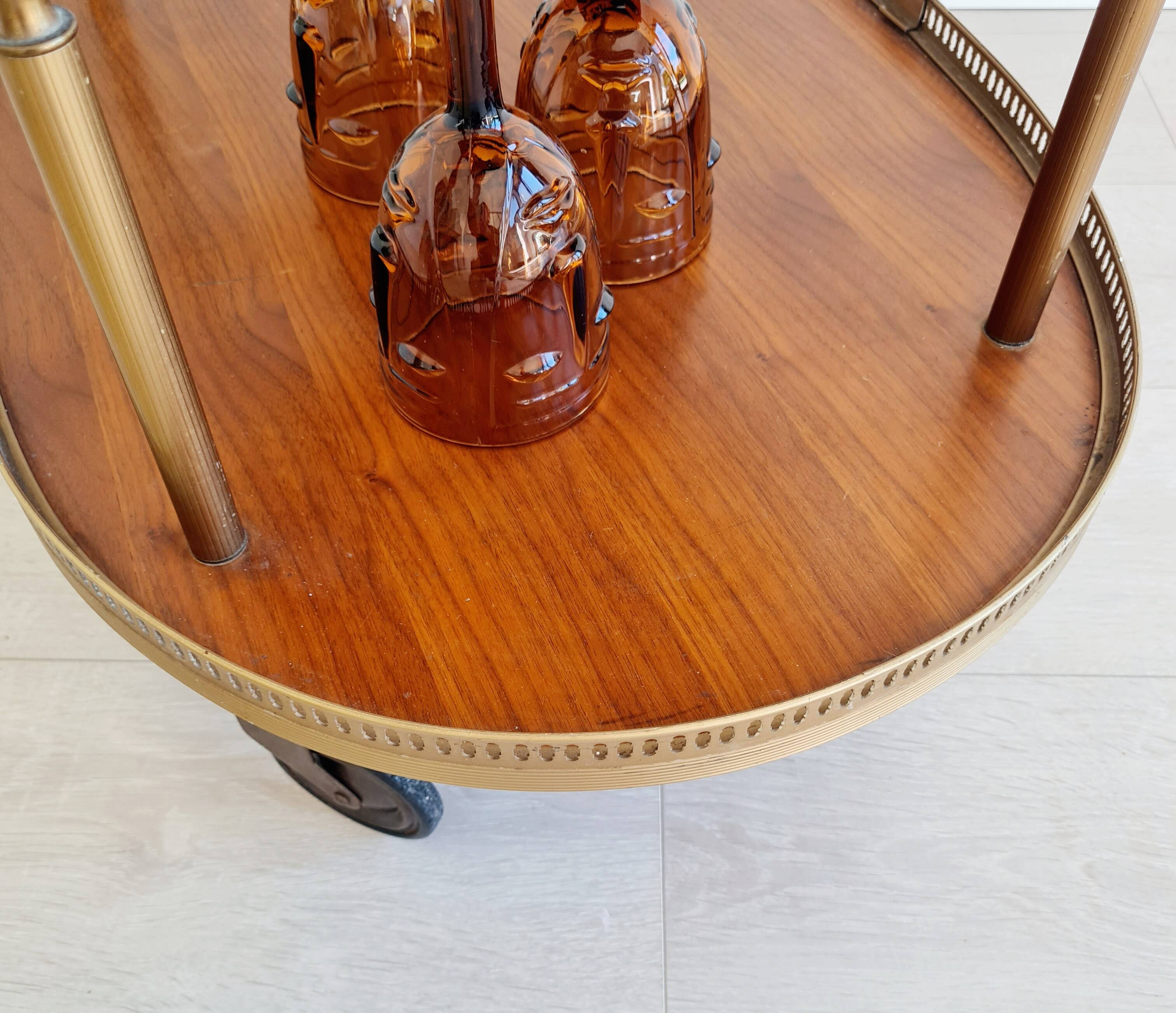 Antique brass rolling oval tray trolley