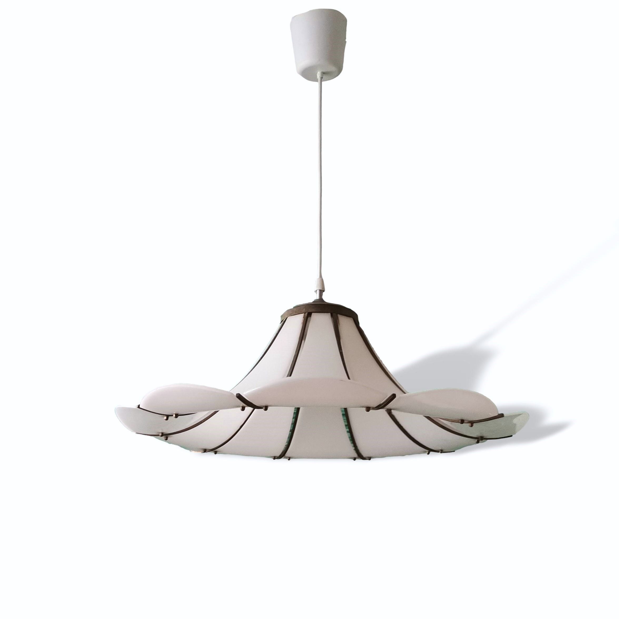 Large Modernist white acrylic hanging light lamp 1970s