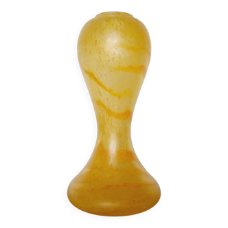 Vintage tulip shaped vase with flat base, in frosted (matte) blown glass