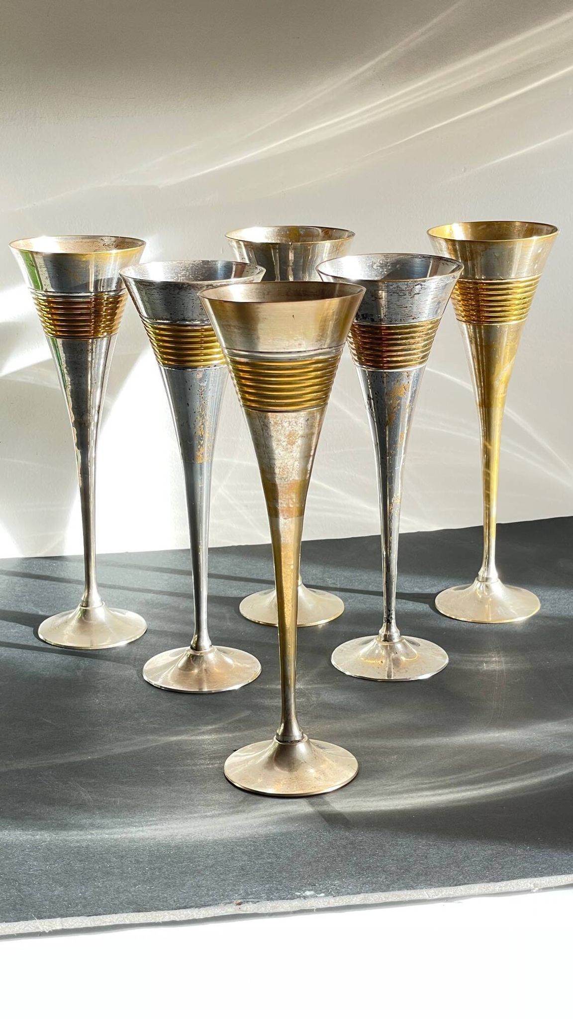6 Flutes Champagne Laiton Argenté Vintage