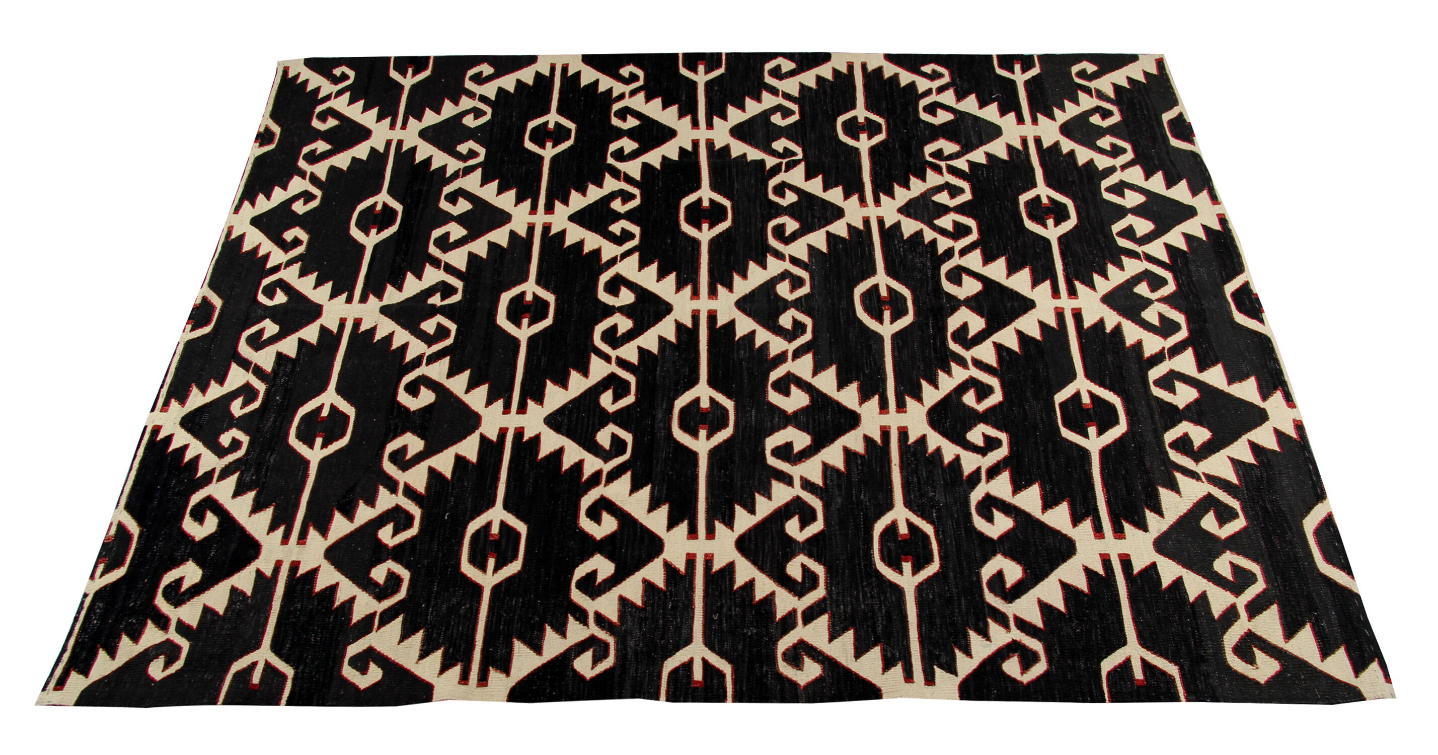 Black and cream kilim rug afghan wool rug 183x229cm