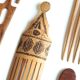 Set de 6 peignes ethniques en bois années 70