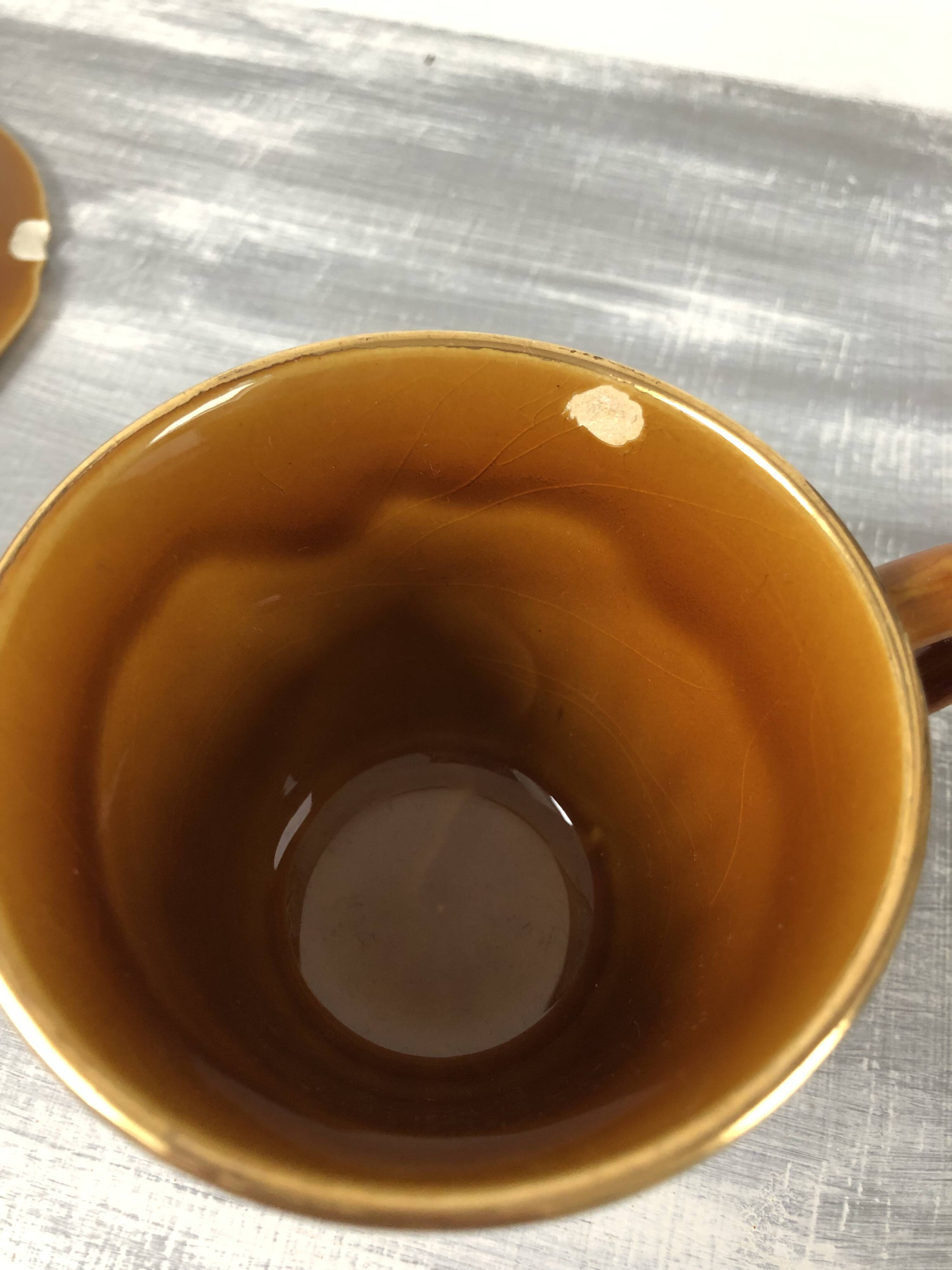 Vintage set of 4 cups and saucers with defects Lunéville Louis XV Honey