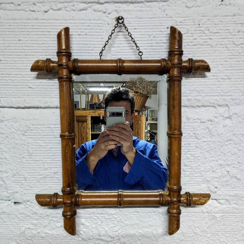 Bamboo-style turned wooden mirror