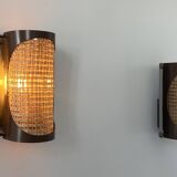 Pair of vintage sconces, cane and chrome, France 1970