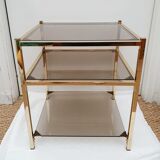 Side table gilded metal and smoked glass