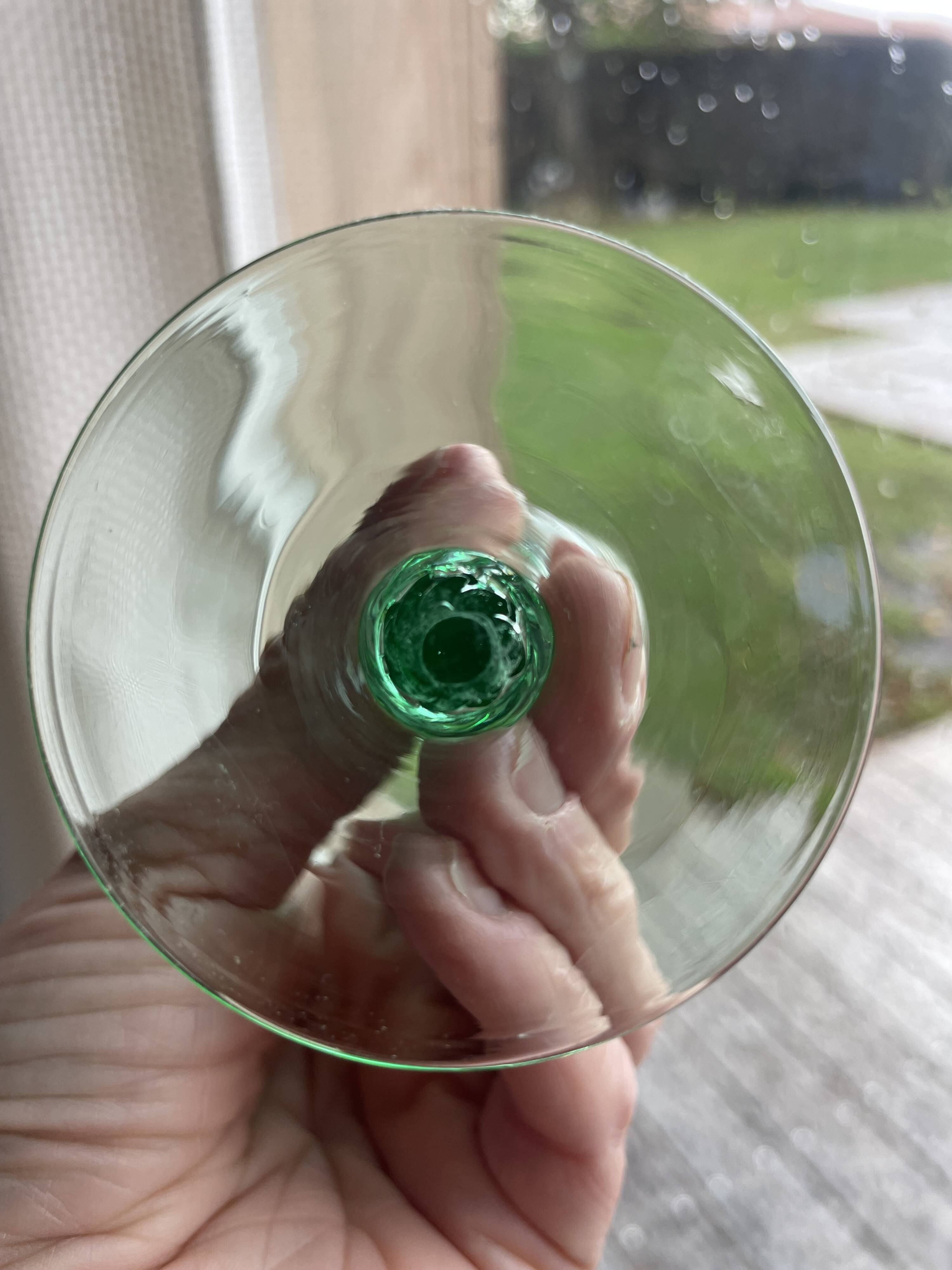 4 champagne flutes, Italian glassware, 1960s, green twisted stem
