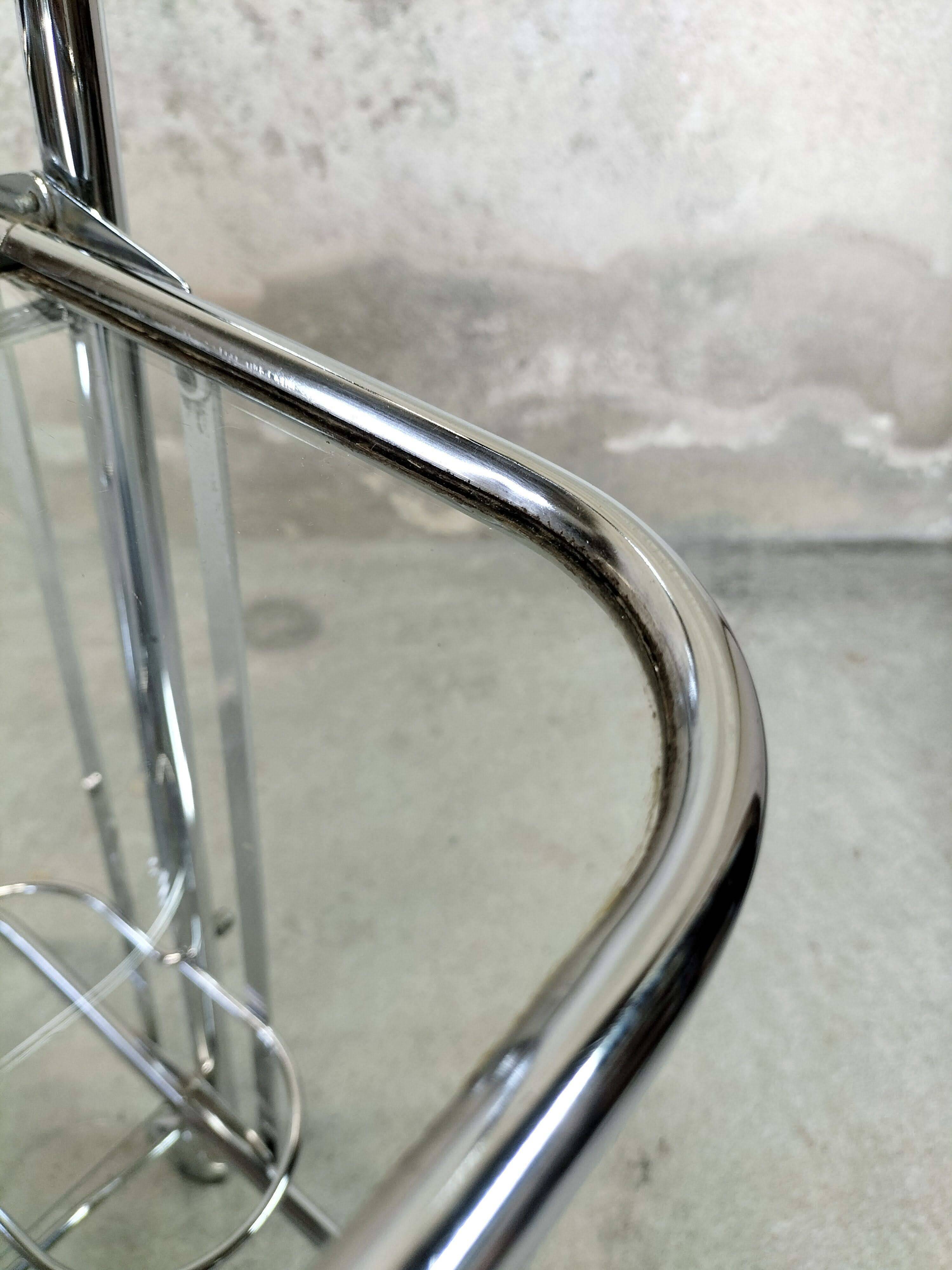 Desserte pliante chrome et verre années 70