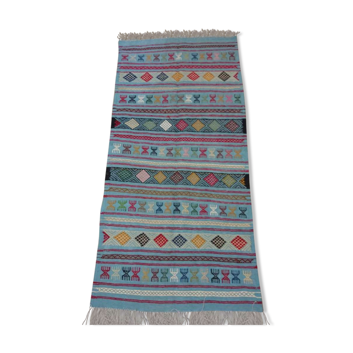 Kilim blue handmade carpets 95x195cm