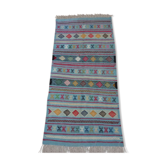 Tapis kilim bleu fait à la main 95x195cm