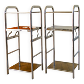 Paire de tables d'appoint en verre fumé et chrome, étagères dépliantes, design, 1970
