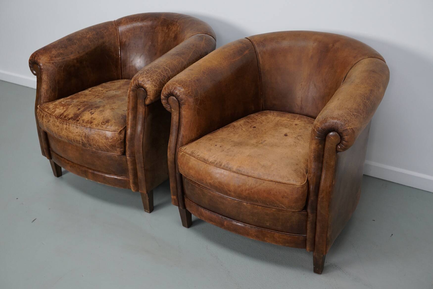 Vintage Dutch cognac coloured leather club chair, set of 2