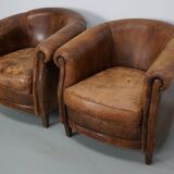 Vintage Dutch cognac coloured leather club chair, set of 2