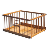 Folding wooden baby park on wheels, vintage park